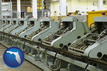 bindery machines in a bookbinding factory - with Florida icon