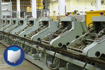 bindery machines in a bookbinding factory - with Ohio icon