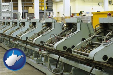 bindery machines in a bookbinding factory - with West Virginia icon