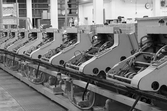 bindery machines in a bookbinding factory