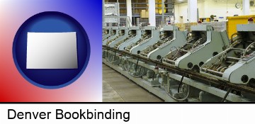 bindery machines in a bookbinding factory in Denver, CO